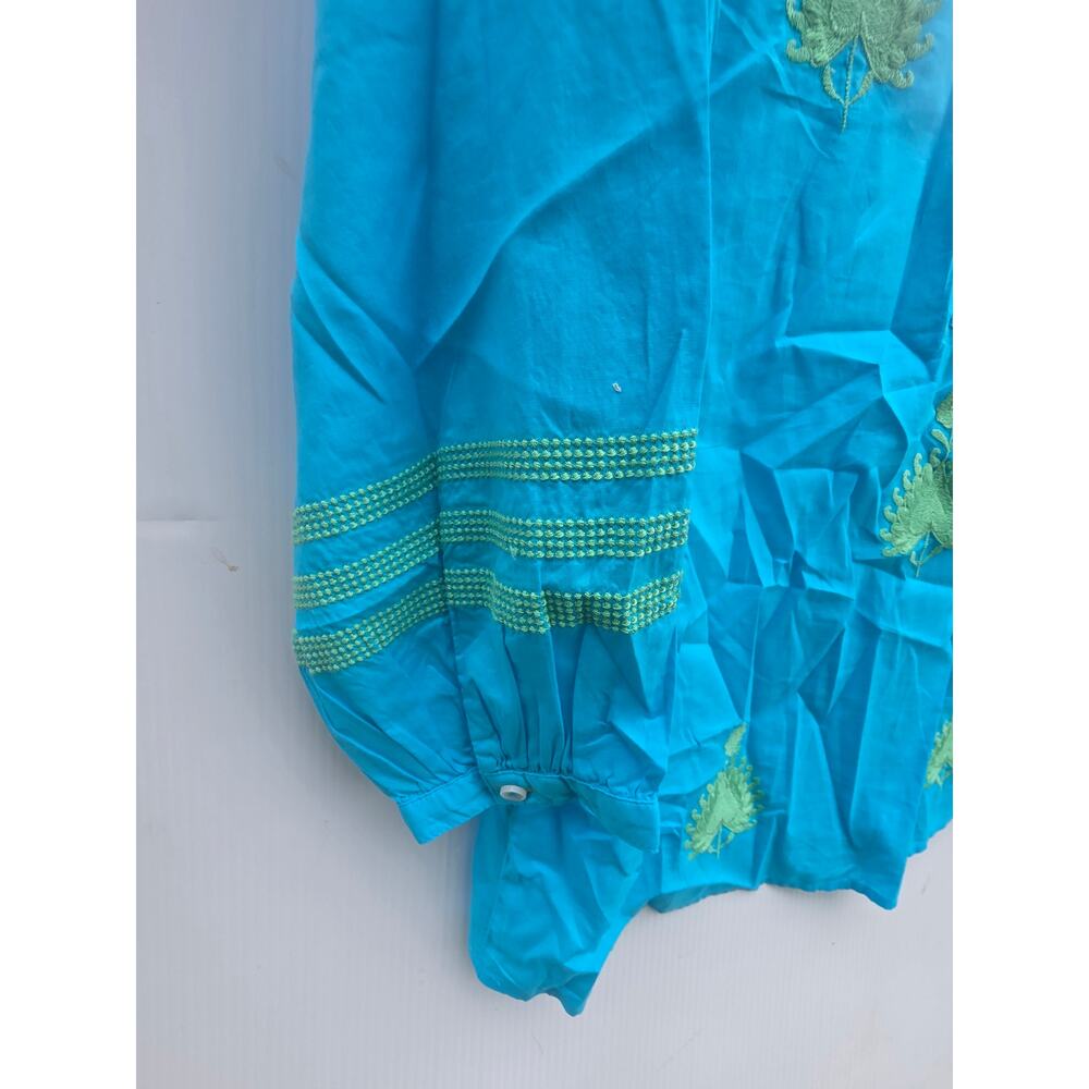 Talbots Blue Embroidered Cotton Tunic Top Size Medium Petite Boho Cottagecore - Picture 3 of 7
